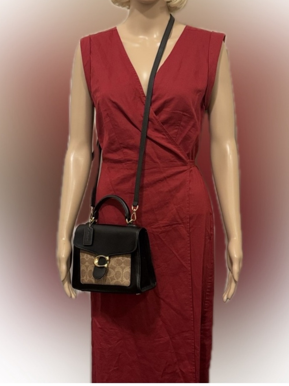 Coach✨ Leather Top Handle Crossbody Bag-Tan/Black. - Picture 14 of 15